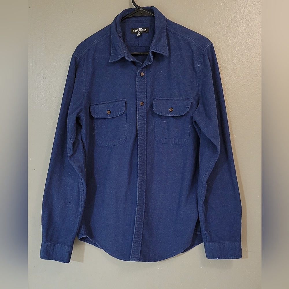 J. Crew‎ Flannel Cotton Work Shirt Medium Slim Fit Blue Suede Elbow Patches